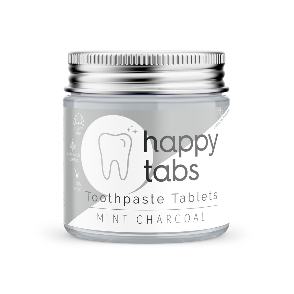 Happy Tabs - Mint+Charcoal (fluoride vrij) + opbergpotje